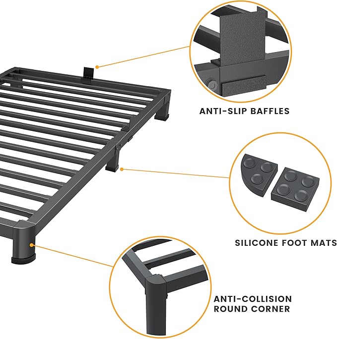 Superay 4 Inch Twin Bed Frame Low Profile, Heavy Duty Metal Platform Bed Frame with Round Corner Legs, Sturdy Mattress Foundation, No Box Spring Needed, Easy Assembly, Noise Free, Black