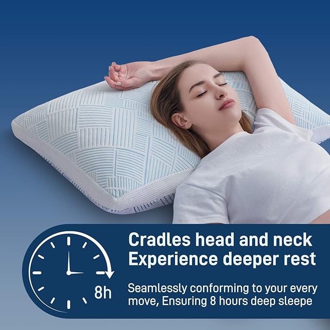Lyralith Shredded Memory Foam Cooling Soft Bamboo Viscose Pillows Queen Size Set of 2, Adjustable Hypoallergenic Hotel Quality Bed Pillows for Side, Stomach or Back Sleeper, Oeko-TEX Certified