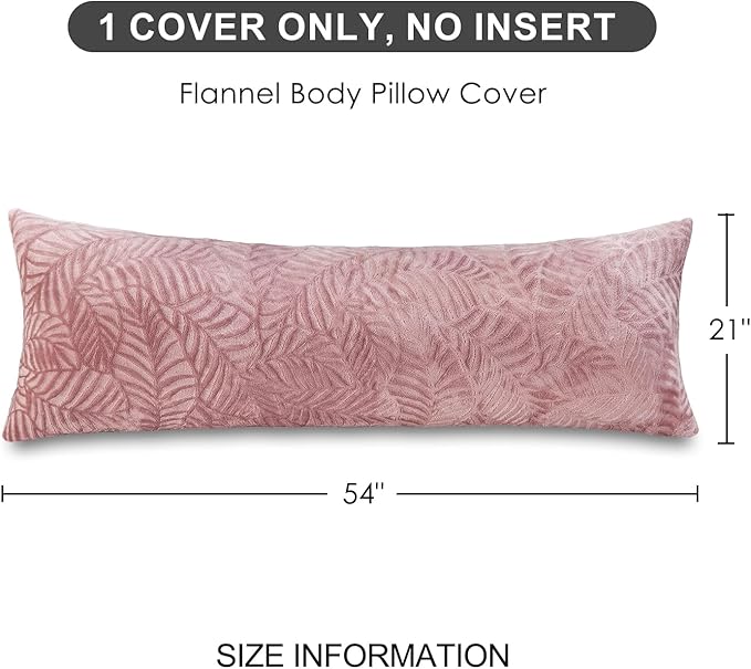 SOCHOW Body Pillow Cover 21x54 Inches, Super Soft and Cozy Leaves Textured Fleece Long Body Pillowcase with Zipper Closure,1 Pack, Dusty Pink