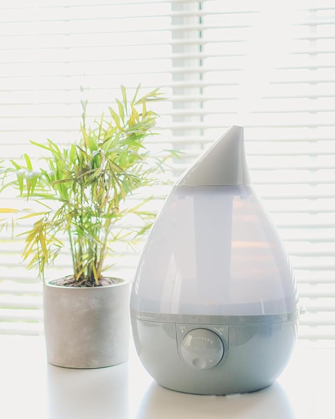 Crane Ultrasonic Cool Mist Humidifier for Bedroom, Baby Nursery, Kids Room, Plants, or Office, Large 1 Gallon Tank, Filter Optional, Grey