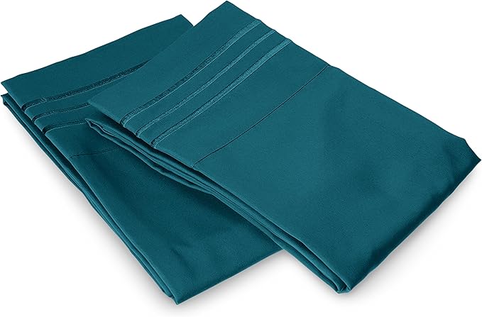 Elegant Comfort Luxury Ultra-Soft 2-Piece Pillowcase Set - 1500 Premium Hotel Quality Microfiber Double Brushed - Wrinkle Resistant, King Size, Marine Teal