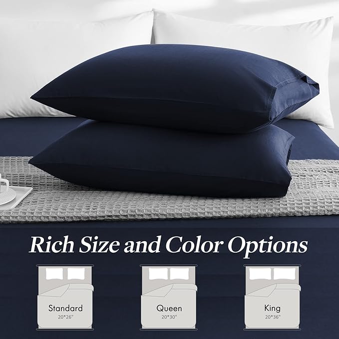 LUXEAR Pillow Cases, 2 Pack King Size Linen Pillowcases for Hair Skin, Silky Skin-Friendly, Machine Washable Pillow Covers - Navy Blue
