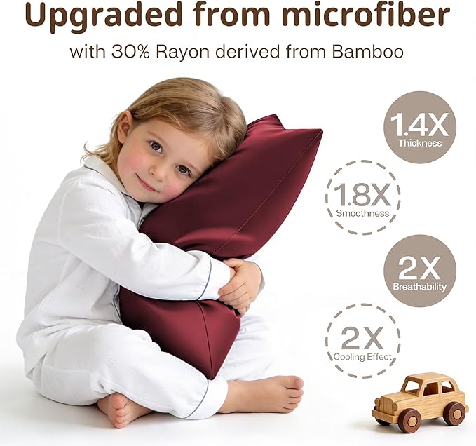 MR&HM Breathable Pillowcase 13"x18" Travel Pillow Case Set of 2, Ultra Soft Pillow Covers, Moisture-Wicking & Skin-Friendly, Envelope Closure (Burgundy)