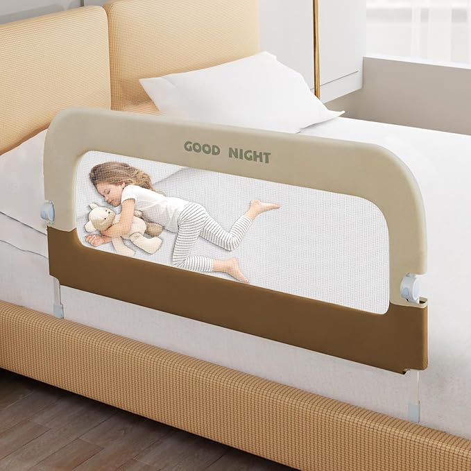 Bed Guard Rail for Toddlers - 47" Adjustable Heights & Folding up Portable Bed Railing for Baby - Toddler Bed Rails Guard for Crib, Twin, Bunk,Full Size, Queen & King Bed