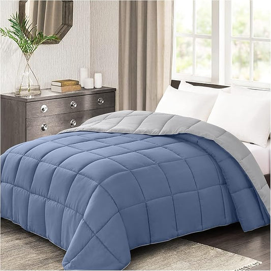 Homelike Moment Twin Comforter Duvet Insert - Blue Down Alternative Bed Comforter Twin Size, Lightweight Bedding Comforters Quilted Soft All Season Reversible Blue/Grey