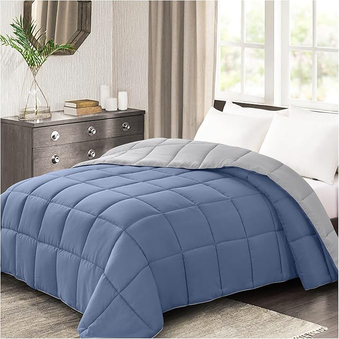 Homelike Moment Comforter King Size - Blue Duvet Insert Down Alternative Bed King Comforter, Lightweight Bedding Comforters Quilted Soft All Season Reversible Blue/Grey