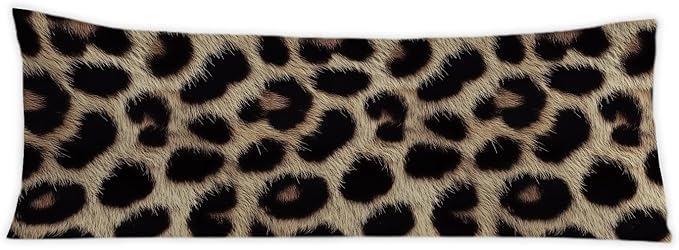 Brown and Black Leopard Print 20x54 Body Pillow Cover, Cheetah Print Room Decor, Trendy Wild Animal Print Decorative Long Body Pillow Cases for Girls Bedroom Dorm Apartment Bed Couch