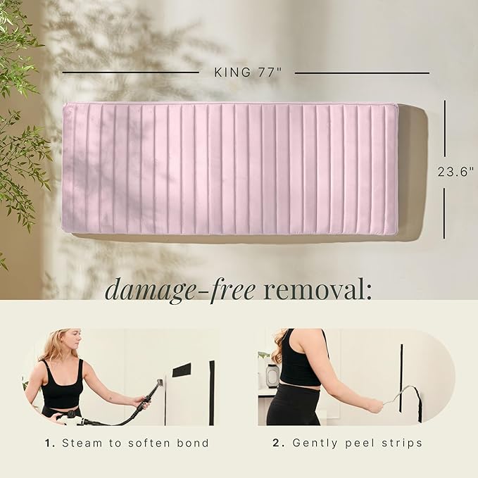 Hearth & Harbor King Headboard Only, Floating Wall Mounted Headboard King Size, Easy Assemble Upholstered Peel and Stick Headboards, 3D Soundproof Bed Wall Panels, Velvet Stick on Headboards, Pink