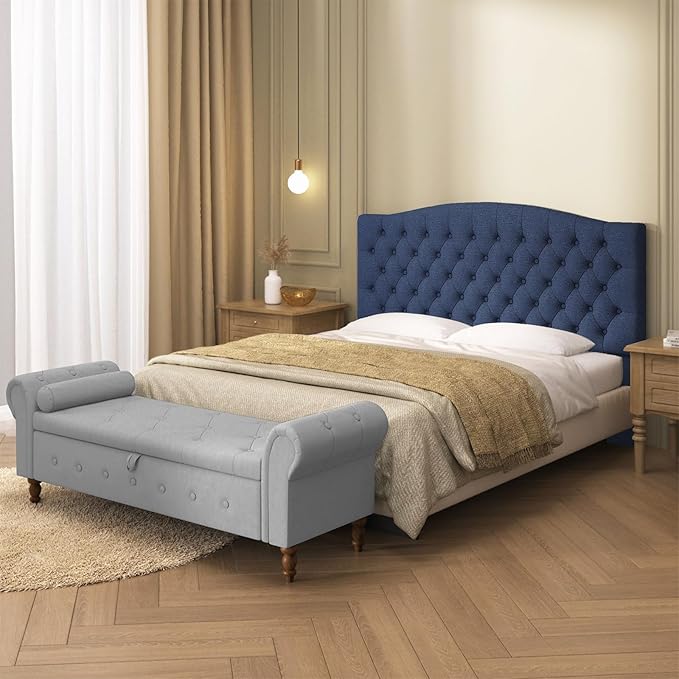 Furpopup Linen Upholstered Headboard Queen/Full Size Latest Model Wall Mount, Bed Frame Mount, Featuring High-Density Sponge Padding, Luxury Texture Easy Assembly Comfort and Style-Navy Blue