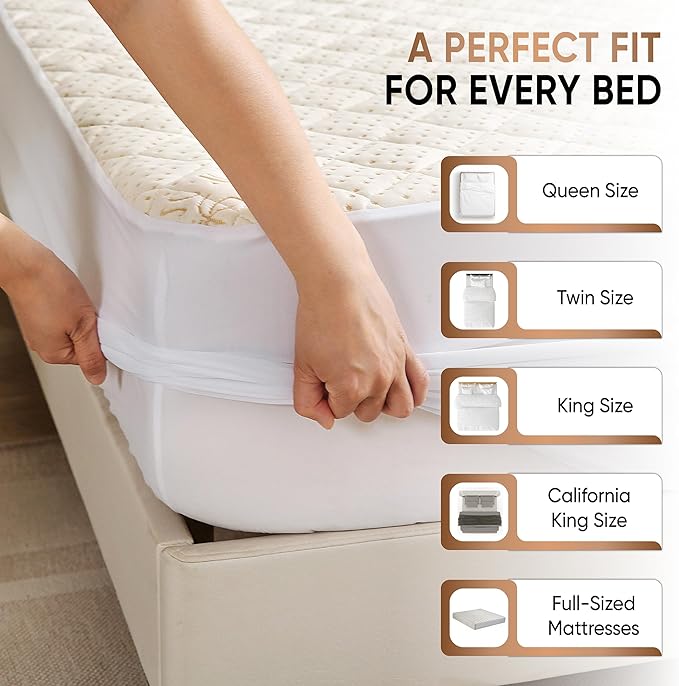 Luxury Quilted Organic Cotton Mattress Protector Twin Size - Premium 380 GSM Waterproof & Breathable Pad - Deep Pocket Fitted Cover - Soft & Silent Protection