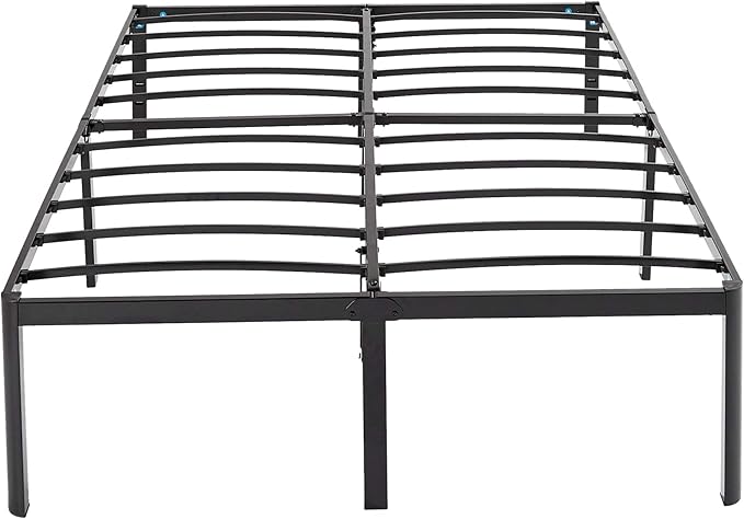 Amazon Basics Heavy-Duty Non-Slip Bed Frame with Steel Slats, 18" Height for Storage Space, Sturdy Support for Mattress, Easy Assembly, Queen, Black