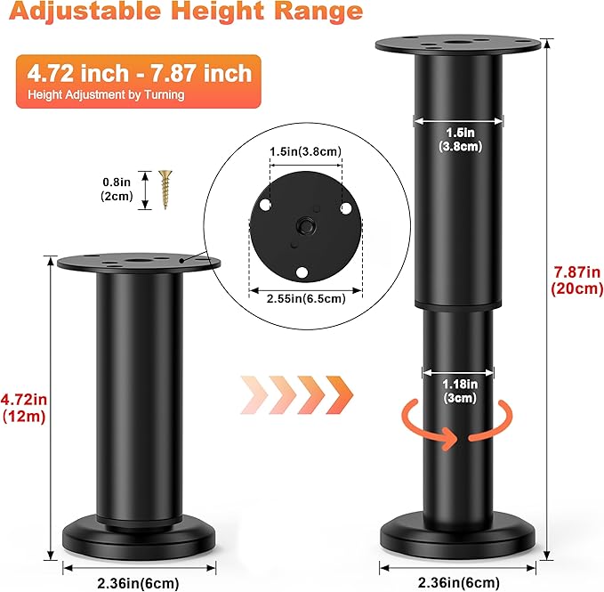 Wlrrcwdttc 4 Pcs Metal Adjustable Furniture Legs 4.72-7.87 inch, Adjustable Cabinet Legs for Sofa/Bed/Chair/Couch/Dresser/Table,Heavy Duty Bed Replacement Support Legs for Bed Frame/Bed Center Slat