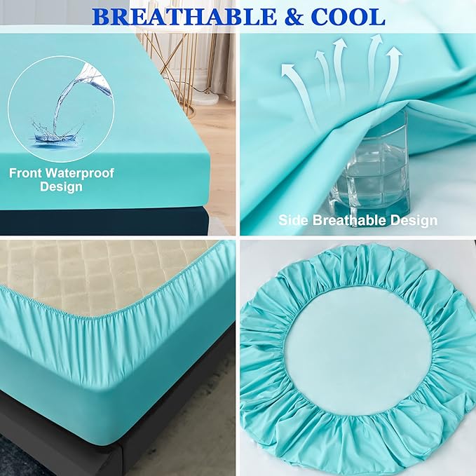 Sufdari Waterproof Mattress Protector, Mattress Cover Twin Size for Bed,18" Deep Pocket Fitted Sheet Style Mattress Protector with Elastic Rubber Band-Aqua,Twin