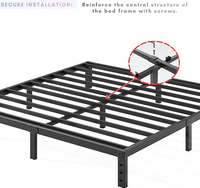 Full-Size Metal Bed-Frame No Box-Spring Needed,12-Inch Noise Free Black Platform Bed Base, Easy Assembly,Heavy Duty Steel Slat Support Non Slip Mattress Foundation