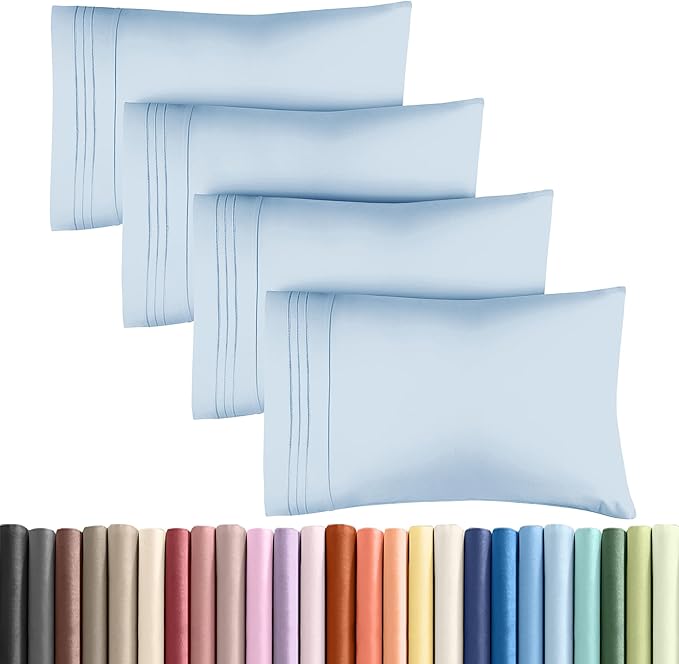 Queen Pillow Cases Set of 4 - Ultra Soft Hotel Quality Pillowcase Covers - Comfy, Cozy & Wrinkle Free - Shrinkage, Stain & Fade Resistant - Machine Washable Pillow Protectors - 4 Piece Set - Sky Blue