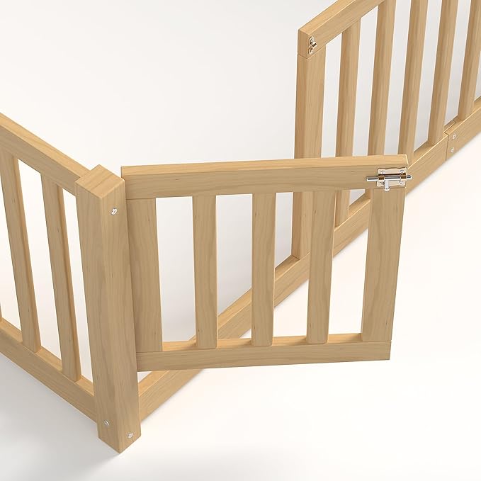 Bellemave Full Montessori Floor Bed with 23.5" High Rails, Pine,Plywood Full Floor Bed with Small Door, Natural
