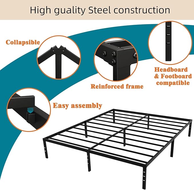 FONTOI Queen Bed Frame, 14 Inch High Metal Platform Bed with Underbed Storage, Max 3500lbs Heavy Duty Metal Slat Support, Easy Assembly, No Box Spring Needed & Noise Free, Black