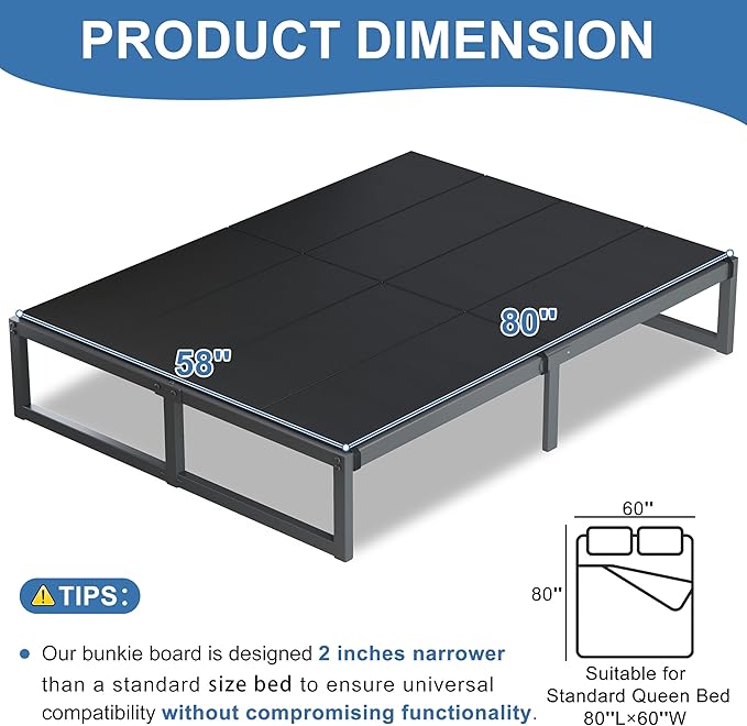 Lutown-Teen Bunkie Board Queen High-Density Polymer Bed Support Bunkie Board Queen Size Anti-Sag, Breathable, Moisture Resistant, Noise Minimizing