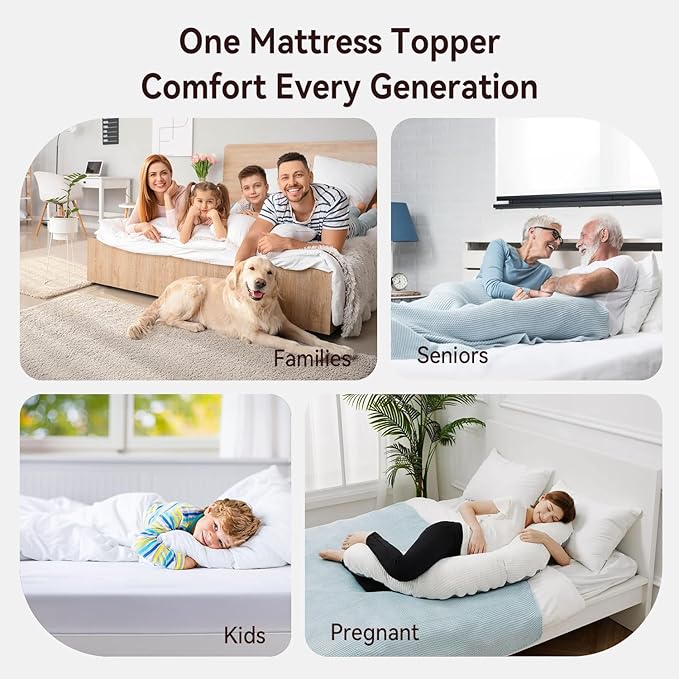 ABENE Twin XL Size Mattress Topper for College Dorm Essentials, Extra Long Mattress Pad Pillowtop, Soft Plush Mattress Cover Bed Topper with Deep Pocket, Overfilled Down Alternative Filling, White