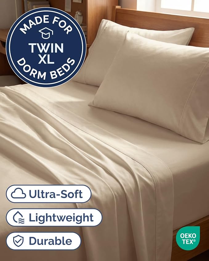 Twin XL 4 Piece Sheet Set - Comfy, Breathable & Cooling - Hotel Luxury Bedding for Women, Men, Kids, Teens and Children - 1 Flat & 1 Fitted Sheet & 2 Pillowcases w/ Deep Pockets - Wrinkle Free - Cream