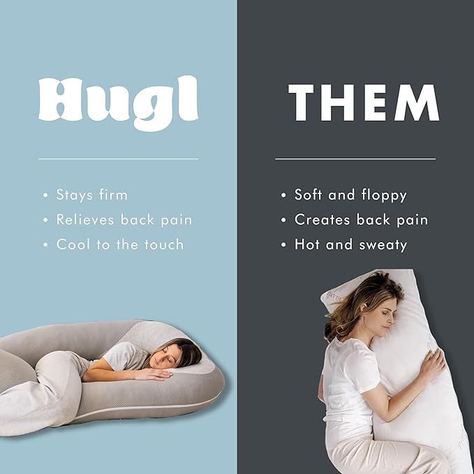Plufl Hugl Cooling Body Pillow for Adults Made with CloudSupport Fill | U Shaped Maternity Pillows Great for Side Sleepers & Pregnant Women | Washable Cover | White