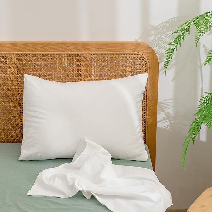 BESTOUCH 100% Washed Cotton Pillowcase for Hair and Skin Linen Feel Soft Comfortable Breathable 2 Set Pillow Case with Envelope Closure Solid Bright White King 20x36 Inches