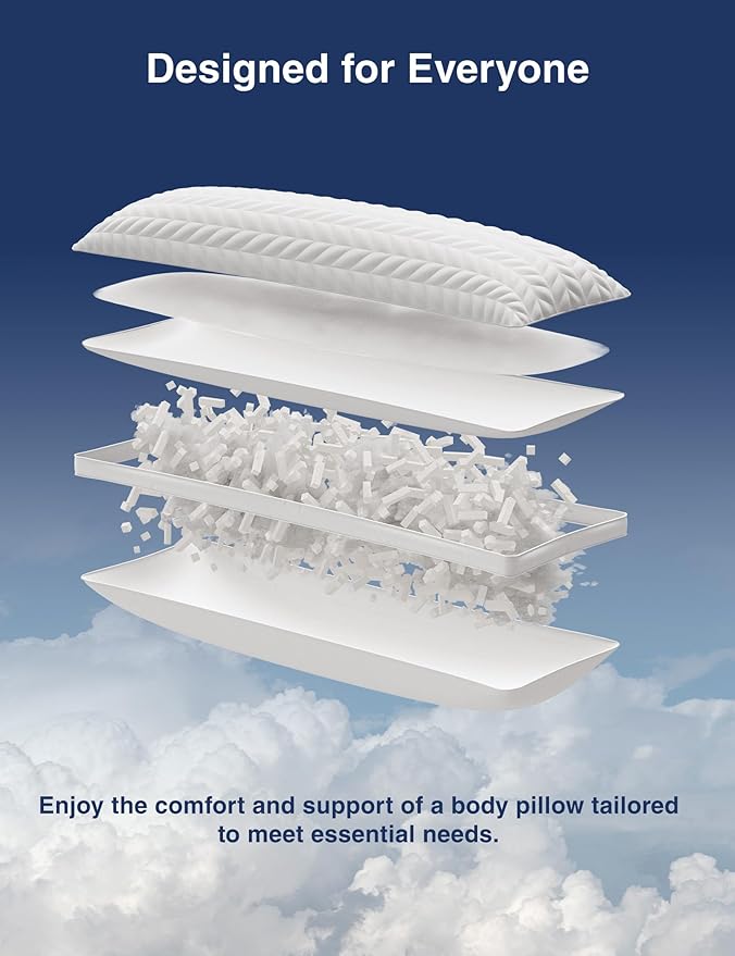 ZonLi Long Body Pillow for Adults, Firm Body Pillow with Adjustable Shredded Memory Foam, Soft Support for Side Sleepers, Pregnant Women, Washable Quilted, 20 x 54 Inch, White