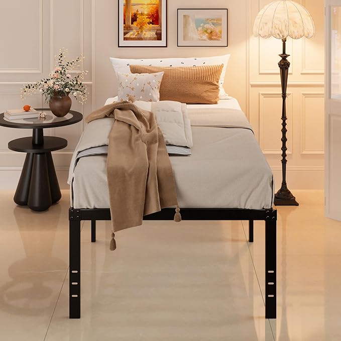 Maenizi Twin Bed Frames No Box Spring Needed, 20 Inch Heavy Duty Metal Bed Frame Twin Support Up to 2500 lbs, Easy Assembly, Noise Free, Black