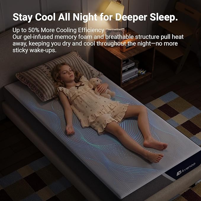 Avenco 5 Inch Twin Mattress with Open-Cell Foam for Breathable Comfort, Gel Memory Foam Twin Size Mattresses with Removable Cover, CertiPUR-US Certified Mattress in a Box