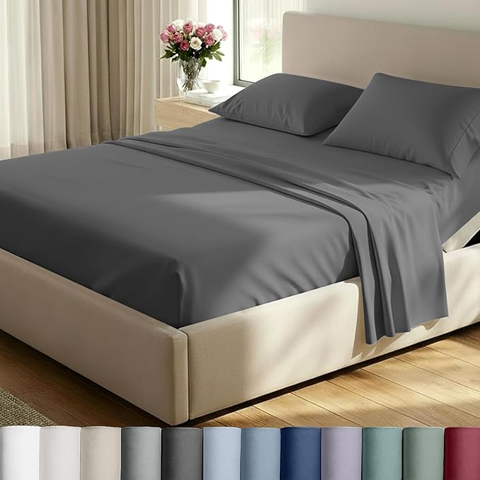 California Design Den Split King Sheets for Adjustable Bed - Buttery Soft 800 Thread Count, 100% Cotton Set, Sateen Bedding Set with Durable Twin XL Fitted Sheets - Grey