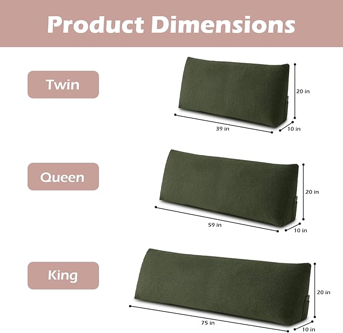 Headboard Pillow Twin, Triangle Bed Wedge Pillow for Headboard, Backrest Pillow for Sitting up, Reading, Working, Headboard Daybed Pillow with Removable Cover for Bed, Dorm Sofa, Dark Green