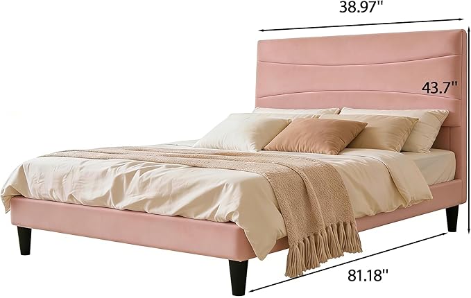 IDEALHOUSE Twin XL Upholstered Platform Bed Frame with Ergonomic Headboard, Beige Soft Fabric, Heavy Duty Wooden Slats, Noise-Free, 6.3" Underbed Storage, No Box Spring Needed, Easy Assembly