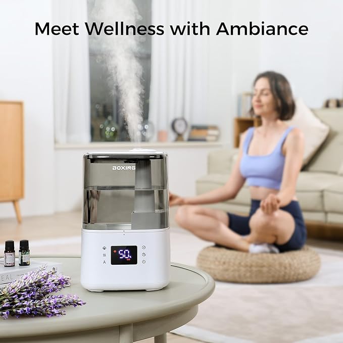 BOXING 4.5L Warm and Cool Mist Ultrasonic Humidifier for Bedroom Large Room, Top Fill Essential Oil Diffuser with Remote, Auto Shut-Off Quiet Sleep Mode, Humidistat, Timer, BPA-Free, 45H Runtime