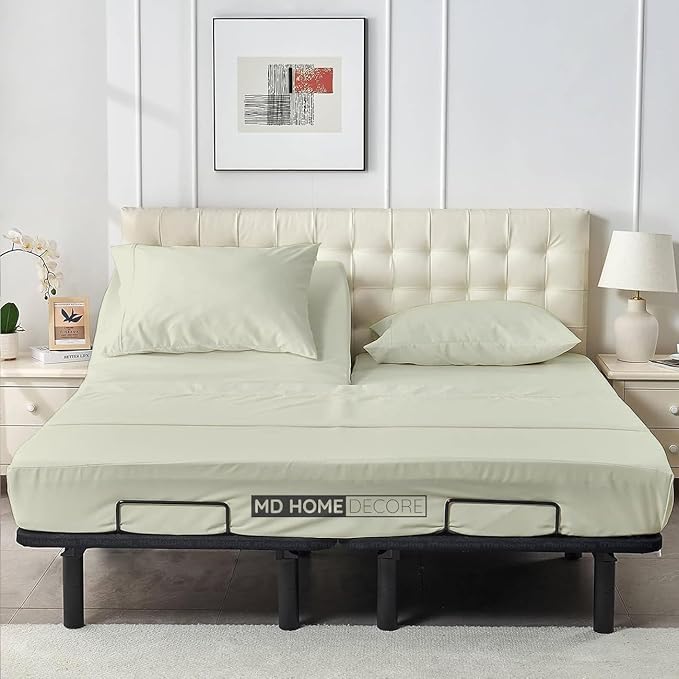 Top Split Flex Head King Size Sheet Set, 28" Top Split Sheets, Sheet Sets for Adjustable Beds, Egyptian Cotton, 16 Inch Deep Pocket, Ivory, Solid