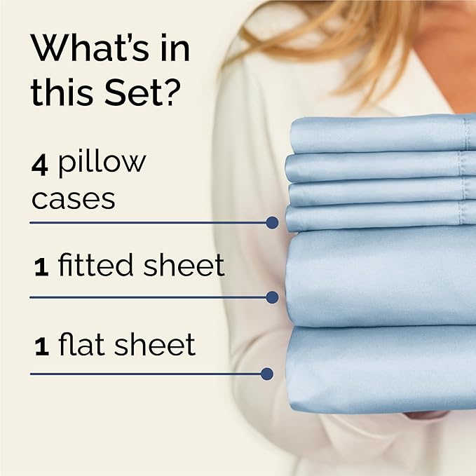 King 6 Piece Sheet Set - Comfy, Breathable & Cooling - Hotel Luxury Bedding for Women, Men, Kids, Teens and Children - 1 Flat & 1 Fitted Sheet & 4 Pillowcases w/ Deep Pockets - Wrinkle Free - Sky Blue