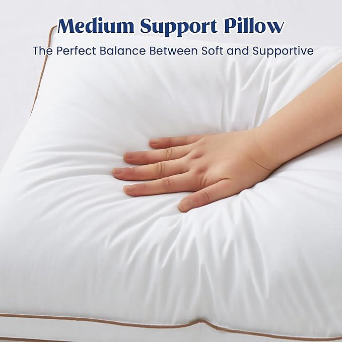 puredown® Goose Feather Down Pillows, Soft Fluffy Luxury Hotel Collection Pillows King Size Set of 2, 100% Cotton Cover, Medium Firm Bed Sleeping Pillow for Back, Stomach or Side Sleeper.