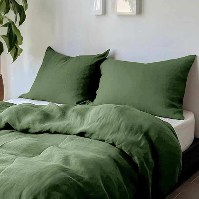 CHUFFED Linen Pillowcases 2 Pack 100% Linen Standard Pillow Cases, Breathable and Cooling Washed Pillowshams with Zipper Closure, 20x26 Inches,Mossy Green