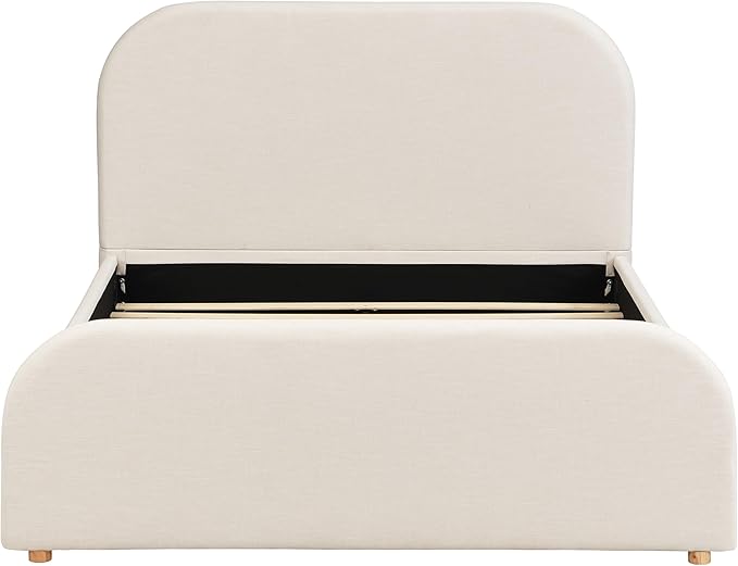 Christopher Knight Home Lanet Linen Upholstered Queen Size Bed Frame with Headboard, Modern Queen Bed Frame and Headboard, Wooden Slats Support, Easy Assembly, No Box Spring Needed, Beige