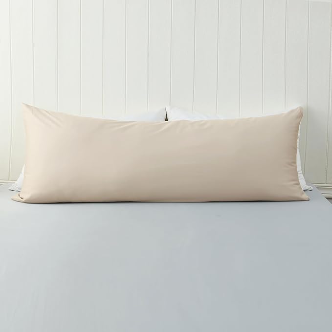 100% Cotton Soft Body Pillow Protectors with Invisible Zipper 20X54 Inches Body Pillow Cases, 600 Thread Count Soft Pillow Cases, Beige Color 1-Pack