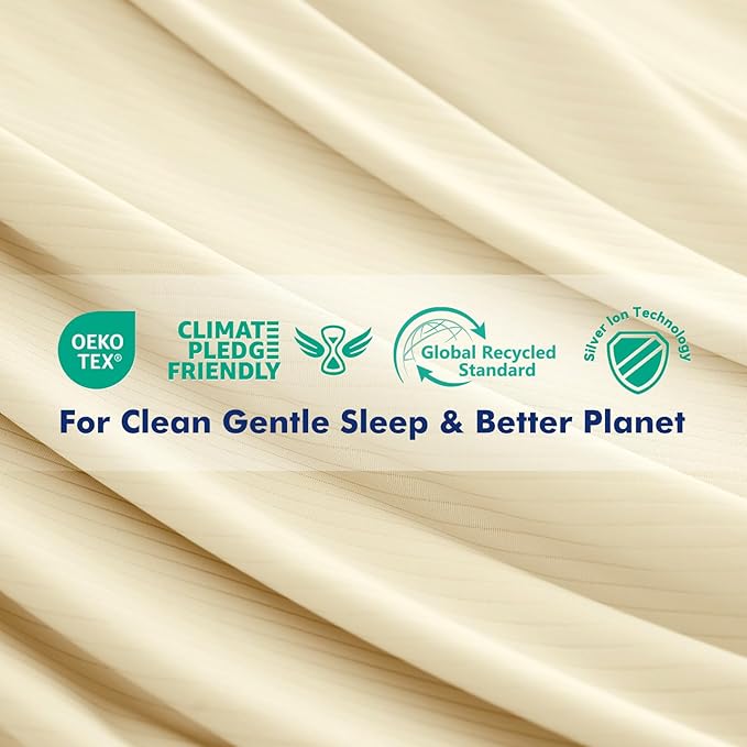 Elegear Cooling Pillow Cases for Hot Sleepers, Clean Fabric Silver Infused Cooling Pillowcase Q-Max>0.5, Soft Silky Pillowcases for Hair & Skin, Summer Zipper Pillowcase Cover Set of 2-Queen, Beige