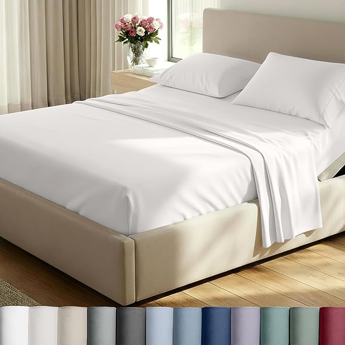 California Design Den Split King Sheets Sets for Adjustable Bed, Soft 800 Thread Count Sateen, 100% Cotton Set, Includes Twin XL Fitted Sheets - True Ivory
