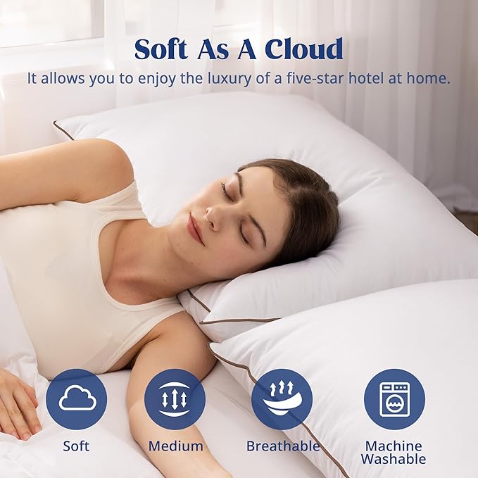 puredown® Goose Feather Down Pillows Queen Size Set of 2, Fluffy Bed Pillow for Sleeping with 100% Cotton Cover, Medium Firm Luxury Hotel Collection Pillow for Back, Stomach or Side Sleeper