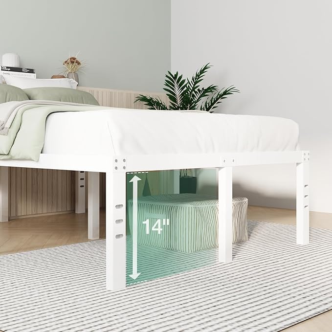 Novilla King Size Bed Frame, 16 Inch Metal Platform Bed Frame King Size with Storage Space Under Bed, Heavy Duty Steel Slat Support, Easy Assembly, No Box Spring Needed, White