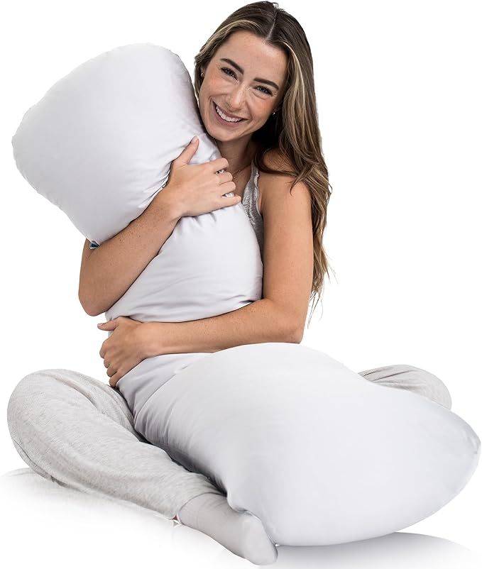 SleepCloud Weighted Body Pillow 8lbs - Weighted Pillow for Deeper Sleep (48” x 14”) - Cooling Body Pillows for Adults, Full Body Pillow for Adults, Side Sleeper Body Pillows with Cover (X-Large/White)