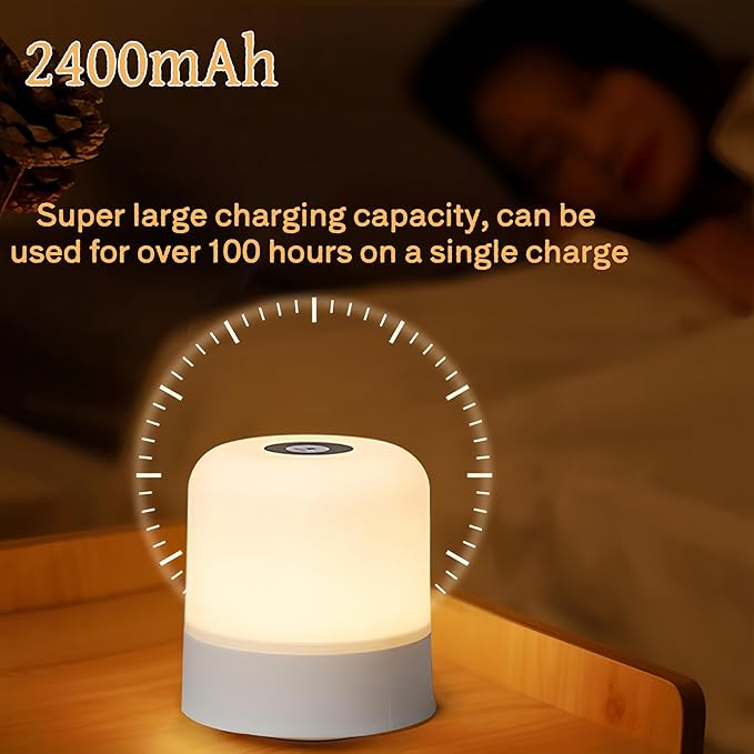 Portable Baby Night Light, 3 Color Egg Lights for Nursery, 2400mAh, Small Rechargeable LED Lamp, Dimmable Touch Nightlight for Newborn, Toddler, Kids, Adults 2 Pack