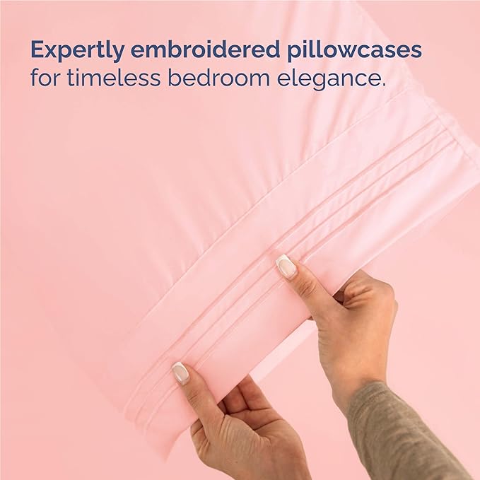 Full Size 4 Piece Sheet Set - Comfy Breathable & Cooling Sheets - Hotel Luxury Bed Sheets for Women & Men - Deep Pockets, Easy-Fit, Extra Soft & Wrinkle Free Sheets - Baby Pink Oeko-Tex Bed Sheet Set