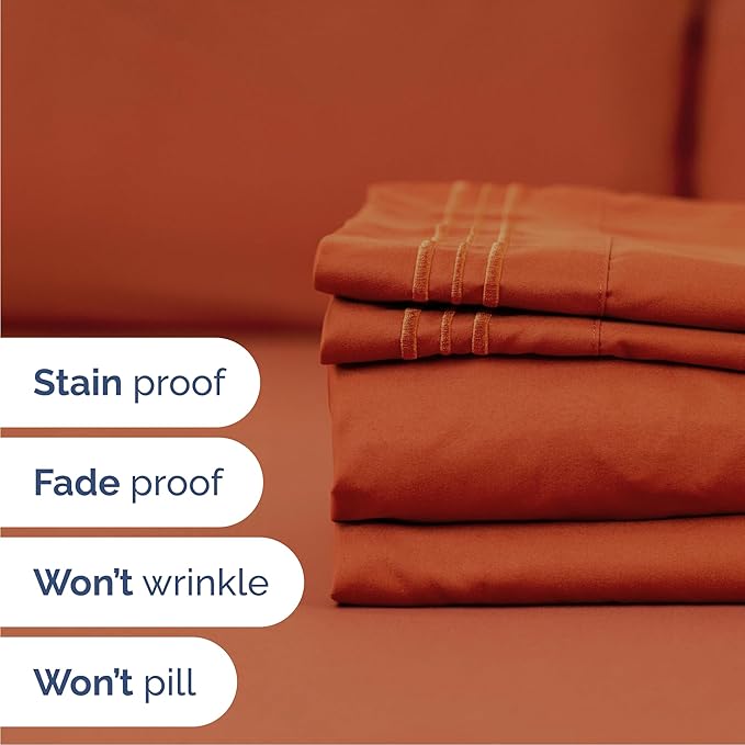 Cal King Size 4 Piece Sheet Set - Comfy Breathable & Cooling Sheets - Hotel Luxury Bed Sheets for Women & Men - Deep Pockets, Easy-Fit, Soft & Wrinkle Free Sheets - Terracotta Oeko-Tex Bed Sheet Set