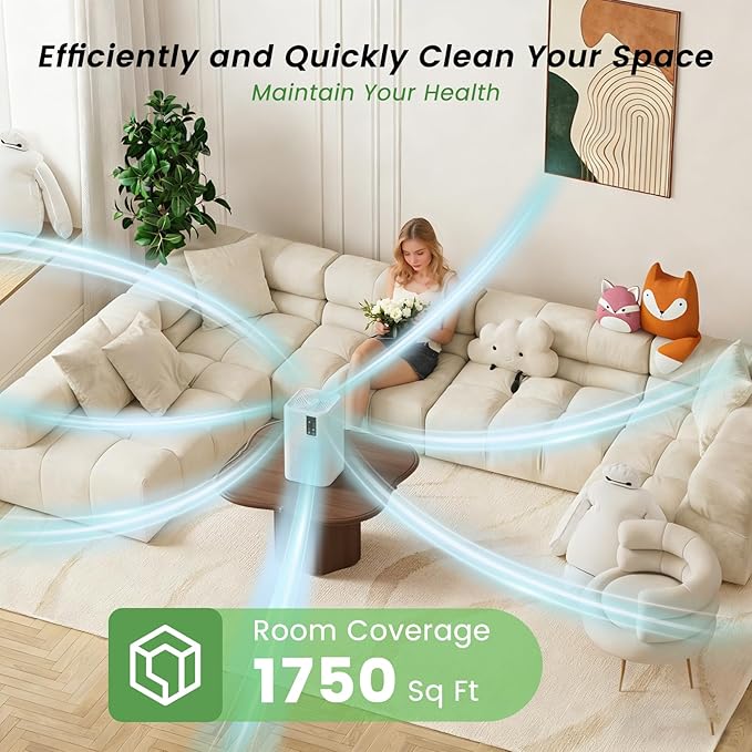 Air Purifier for Home Large Room Up to 1750ft², H13 HEPA with Sleep Mode, Air Cleaner with Aromatherapy for Office, Living Room, Bedroom, Remove Smoke Odor, Home Pets, White