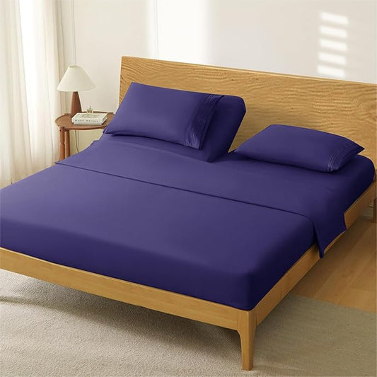 Manyshofu 4 Piece Split Head King Sheets Sets for Adjustable Bed Sheet, Flex Head Split Top King Sheets Purple Sheet Set - 1800 Thread Count Bedding Set with 14-16 Inch Deep Pockets
