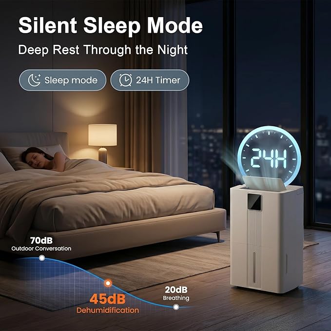MEPTY Dehumidifier for Basement & Home with Drain Hose,Smart Humidity Control,24H Timer & Child Lock,3-Color Humidity Display Ideal for Bedroom,Bathroom